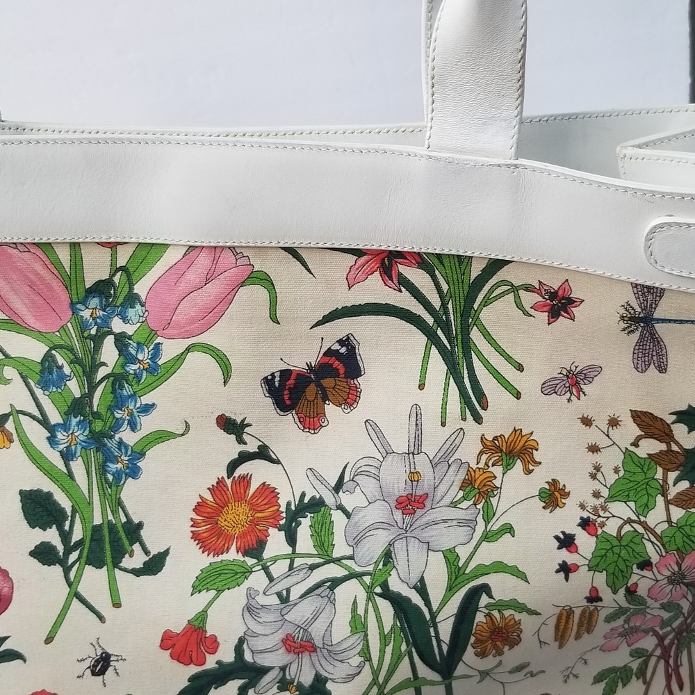Fabulous  Rare Vintage Gucci  Flora Floral Tote Bag - White and Multicolor - Picture 15 of 16